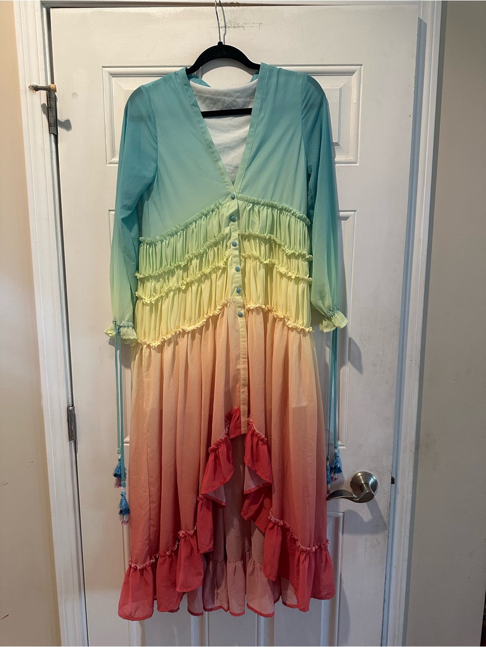 Chicwish Ombre Ruffled Maxi Dress in Aqua, Yellow & Coral-Beautiful!